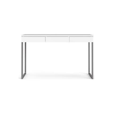 Scrivania Lineare A Tre Cassetti, Colore Bianco Lucido, Cm 125 X 76 X 51 - Foto 2