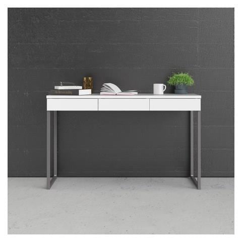 Scrivania Lineare A Tre Cassetti, Colore Bianco Lucido, Cm 125 X 76 X 51 - Foto 7