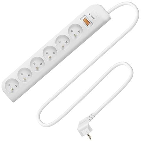 Multipresa Parafulmini 6 Prese Cavo 1 Metro Tasto Di Accensione, Bianco - Foto 1