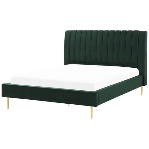Letto Con Rete A Doghe Velluto Verde Smeraldo E Oro 180 X 200 Cm Marville - Foto 2