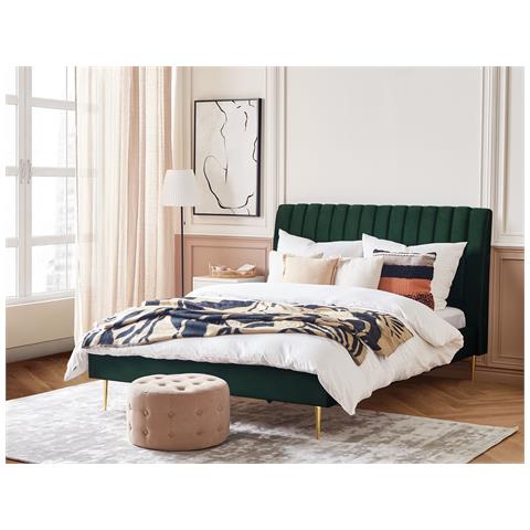Letto Con Rete A Doghe Velluto Verde Smeraldo E Oro 180 X 200 Cm Marville - Foto 1