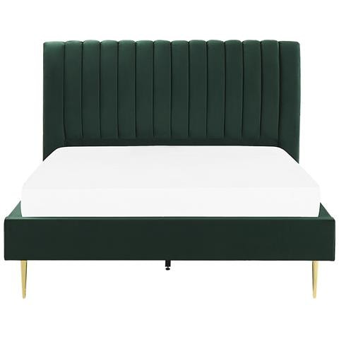 Letto Con Rete A Doghe Velluto Verde Smeraldo E Oro 180 X 200 Cm Marville - Foto 8