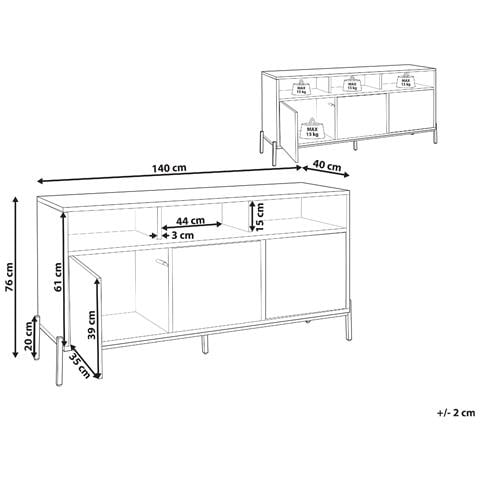 Credenza A 3 Ante Legno Chiaro E Grigio Moines - Foto 2