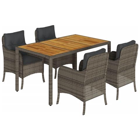 Set Da Pranzo Da Giardino 5 Pz Con Cuscini In Polyrattan Grigio - Foto 1