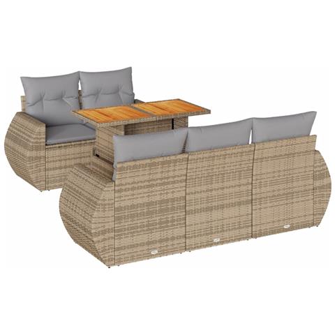 Set Divano Da Giardino 6 Pz Con Cuscini Beige In Polyrattan - Foto 2