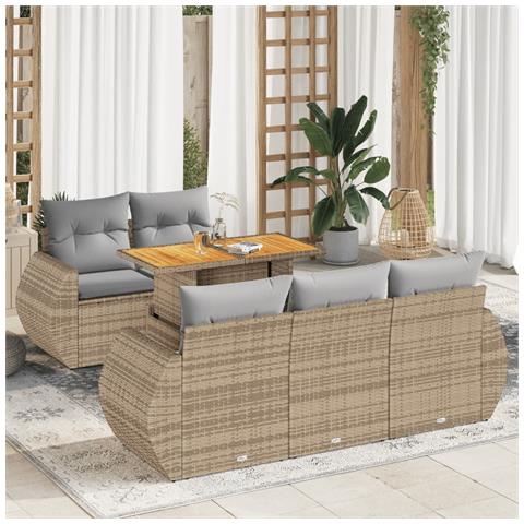 Set Divano Da Giardino 6 Pz Con Cuscini Beige In Polyrattan - Foto 1