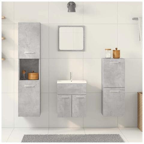 Set Mobili Da Bagno 4 Pz Grigio Cemento In Legno Multistrato - Foto 3