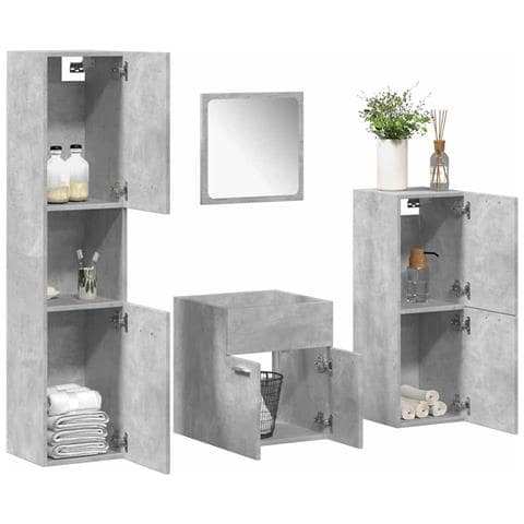 Set Mobili Da Bagno 4 Pz Grigio Cemento In Legno Multistrato - Foto 1
