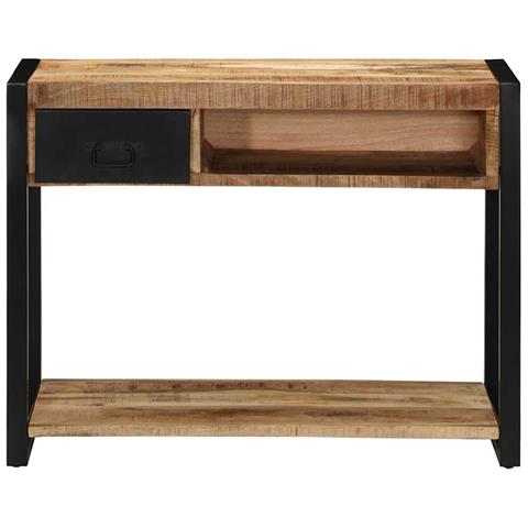 Tavolo Consolle 100x35x75 Cm In Legno Massello Di Mango Grezzo - Foto 2