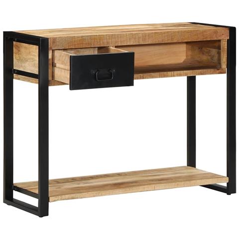 Tavolo Consolle 100x35x75 Cm In Legno Massello Di Mango Grezzo - Foto 3