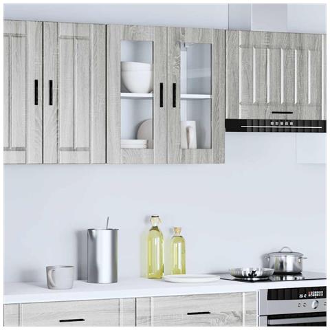 Pensile Da Cucina Con Porta In Vetro Porto Grigio Sonoma - Foto 3