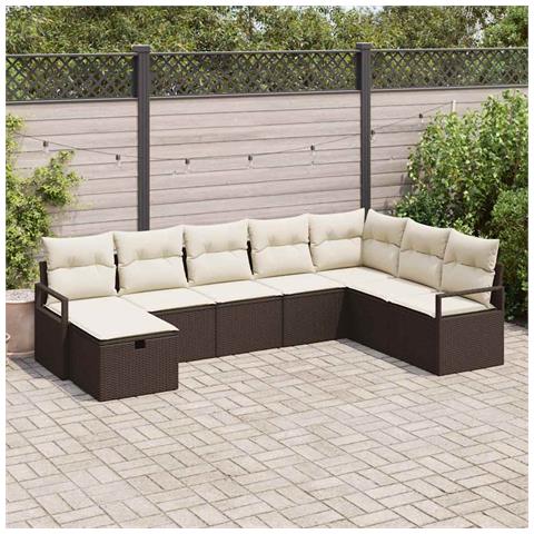 Set di divano da giardino con cuscini  8 pezzi marrone polyrattan, Divano da giardino a 2 posti con contenitore e cuscini marrone polyrattan - Foto 2
