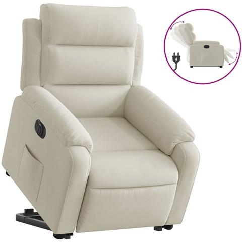 Poltrona Alzapersona Reclinabile Elettrica Crema in Velluto - Foto 1