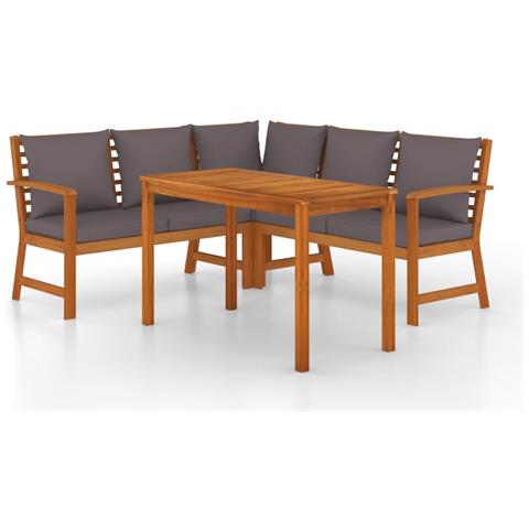Set da Pranzo Giardino 4pz con Cuscini Legno Massello di Acacia - Foto 1