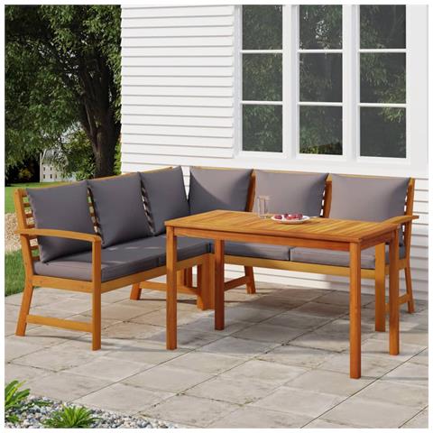 Set da Pranzo Giardino 4pz con Cuscini Legno Massello di Acacia - Foto 2
