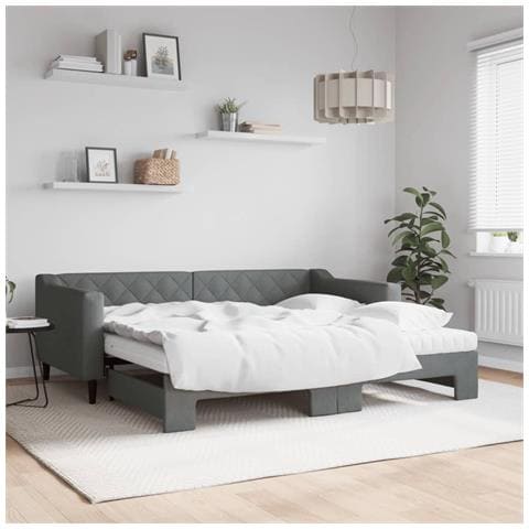 Divano Letto Estraibile Materassi Grigio Scuro 90x190cm Tessuto - Foto 2