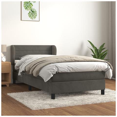 Giroletto a Molle con Materasso Grigio Scuro 80x200 cm Velluto - Foto 2