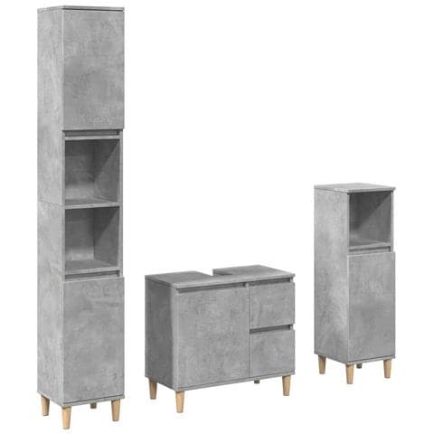 Set Mobili da Bagno 3 pz Grigio Cemento in Legno Multistrato - Foto 1