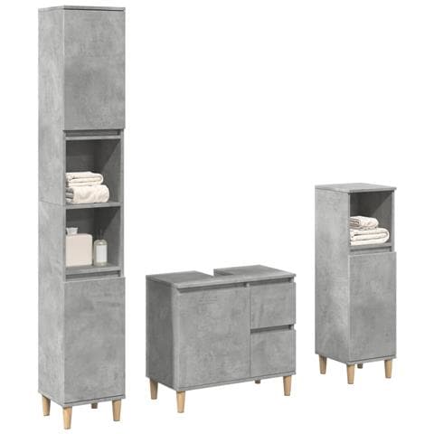 Set Mobili da Bagno 3 pz Grigio Cemento in Legno Multistrato - Foto 2