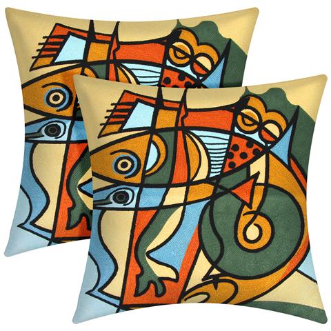 Set Di 2 Copricuscini Ricamati Aquael Art 45x45 Cm - Foto 2