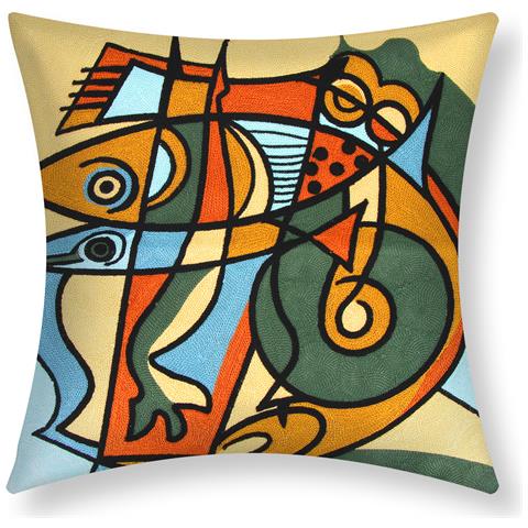 Set Di 2 Copricuscini Ricamati Aquael Art 45x45 Cm - Foto 1