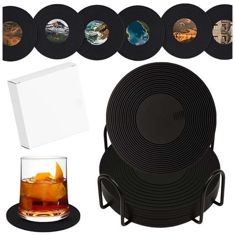 Sottobicchieri In Silicone A Forma Di Disco In Vinile - Set Da 10, Antiscivolo E Resistenti Al Calore - Foto 5
