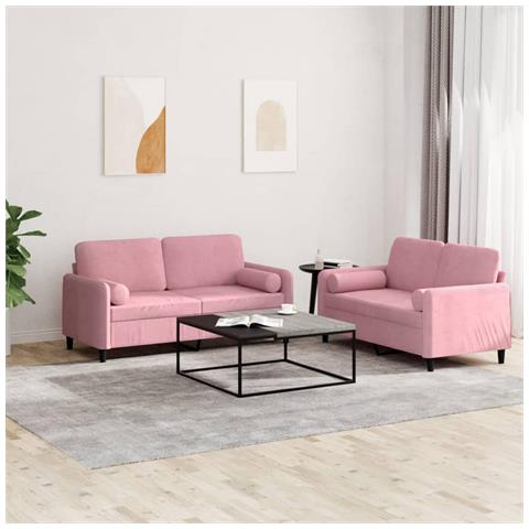 Set di Divani 2 pz con Cuscini Rosa in Velluto - Foto 2