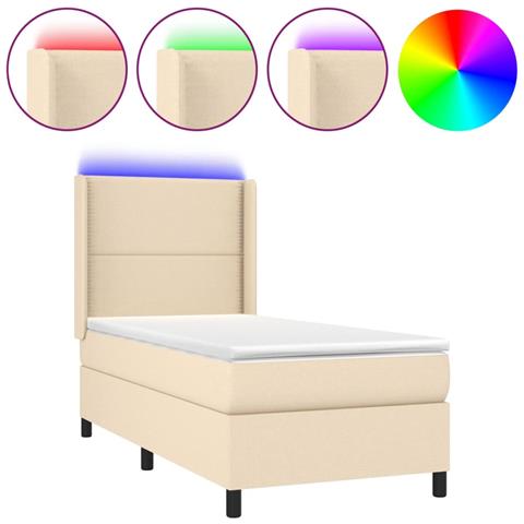 Letto a Molle con Materasso e LED Crema 90x190 cm in Tessuto - Foto 1