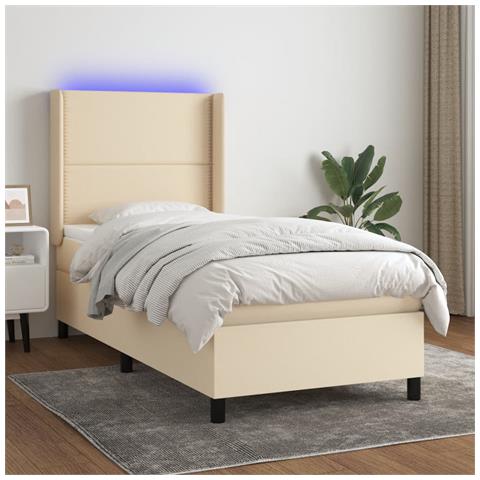 Letto a Molle con Materasso e LED Crema 90x190 cm in Tessuto - Foto 2