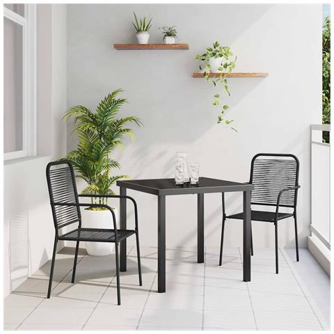 Set da Pranzo per Giardino 3 pcs Nero - Foto 2