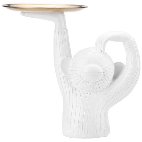 Decorazione Per Interni Crazy Monkey In Resina Con In Mano Un Vassoio, Bianco - Foto 1