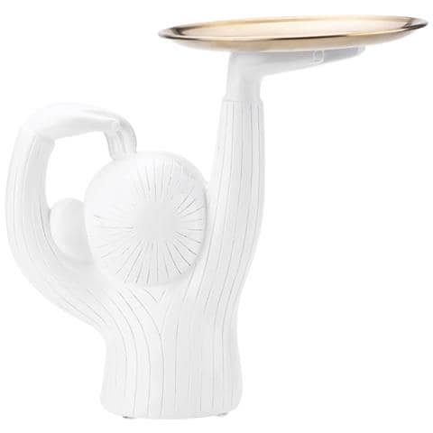 Decorazione Per Interni Crazy Monkey In Resina Con In Mano Un Vassoio, Bianco - Foto 2