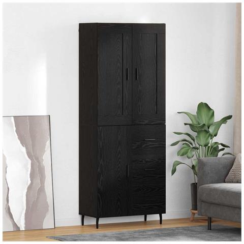 Credenza 2 pcs Rovere Nero Legno Stratificato e Vetro - Foto 2