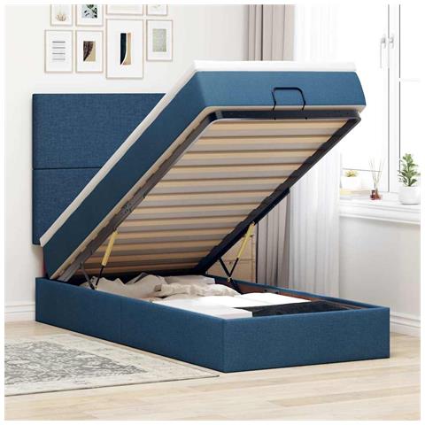 Struttura Letto Pouf con Materasso Blu 80x200 cm in Tessuto - Foto 2