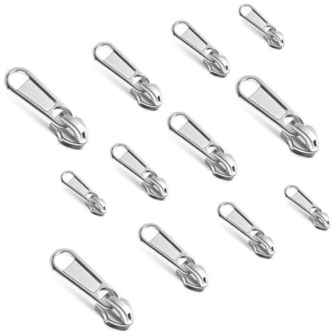 Set Di 12 Cursori Per Cerniere In Nylon Resistenti #3 #5 #8 #10, Sostituzione Del Tirazip In Metallo Silver - Foto 1