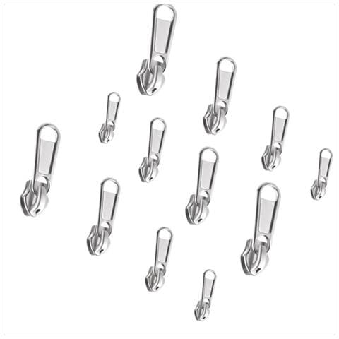 Set Di 12 Cursori Per Cerniere In Nylon Resistenti #3 #5 #8 #10, Sostituzione Del Tirazip In Metallo Silver - Foto 4