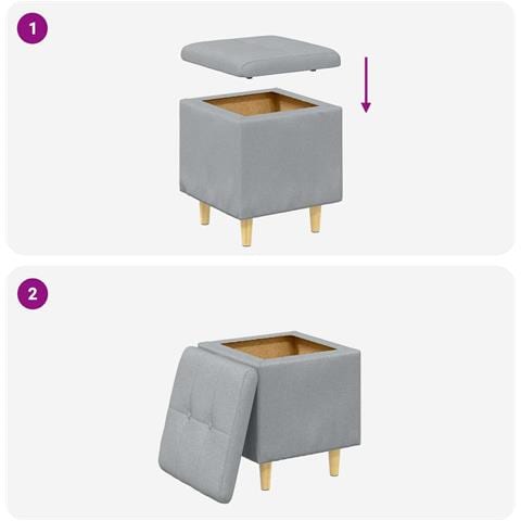 Pouf con Storage Grigio chiaro 40 x 40 x 45 cm Tessuto - Foto 9