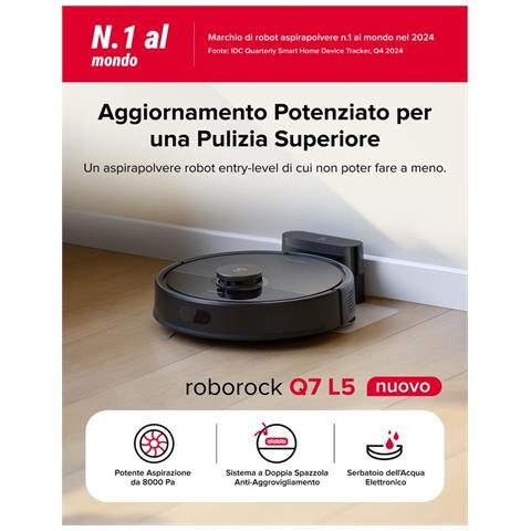 Q7 L5 Robot Aspirapolvere e Mocio, doppio sistema anti-groviglio, aspirazione HyperForce da 8.000 Pa, zona di non accesso intelligente,nero - Foto 2