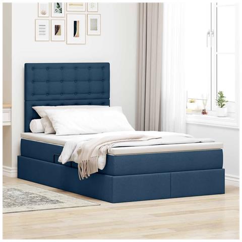 Letto con contenitore e materasso Blu 120 x 190 cm Tessuto - Foto 2