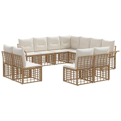 Set di divani da esterno 11 pcs Naturale e Bianco Crema - Foto 1