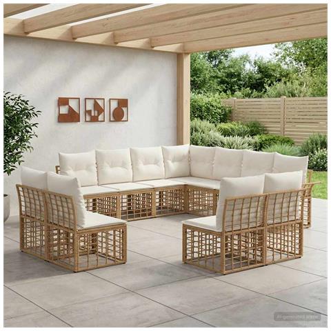 Set di divani da esterno 11 pcs Naturale e Bianco Crema - Foto 2