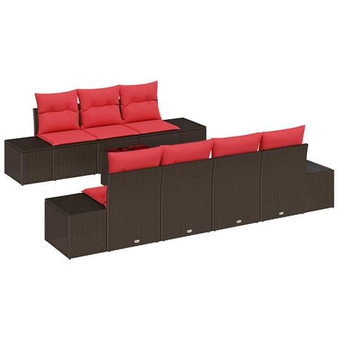 Set Divano da Giardino con cuscino 8 pcs Marrone polyrattan - Foto 1