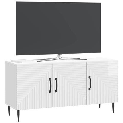 Mobile TV Bianco Lucido 99 x 34,5 x 50 cm Legno ingegnerizzato - Foto 2