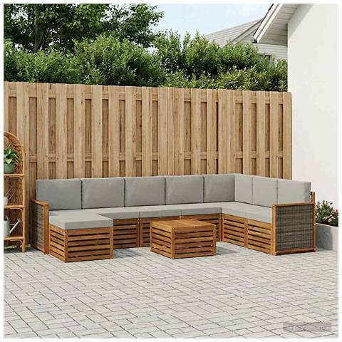 Set di divani da esterno 7 pcs Naturale e Grigio Chiaro - Foto 2