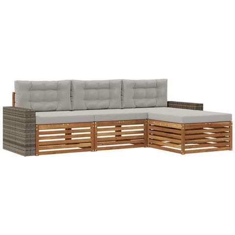 Set di divani da esterno 4 pcs Naturale e Grigio Chiaro - Foto 1