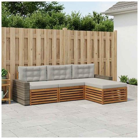 Set di divani da esterno 4 pcs Naturale e Grigio Chiaro - Foto 2