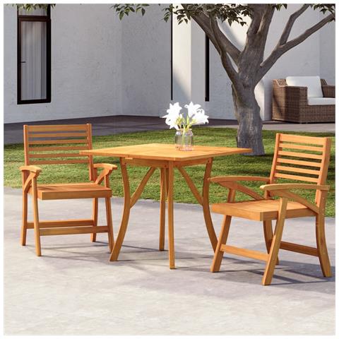 Set da Pranzo per Giardino 3 pz in Legno Massello di Acacia - Foto 2