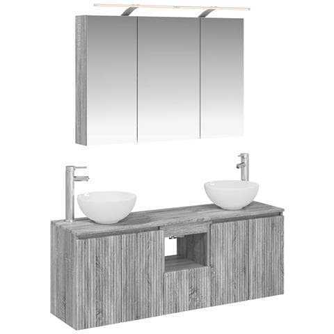 Set di Armadi da Bagno 4 pcs Sonoma grigio 100 x 14,5 x 70 cm - Foto 1