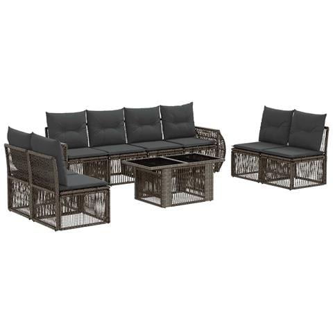 Set Divano da Giardino 9 pz Grigio e Grigio Scuro polyrattan - Foto 1