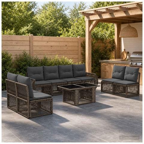 Set Divano da Giardino 9 pz Grigio e Grigio Scuro polyrattan - Foto 10